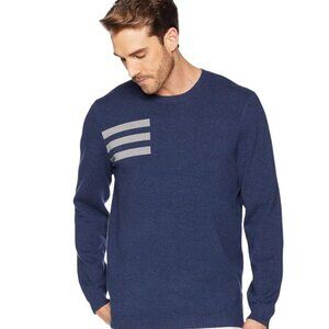 ADIDAS Blue and Gray Crewneck Men's Sweater with Graphic Stripes Size L